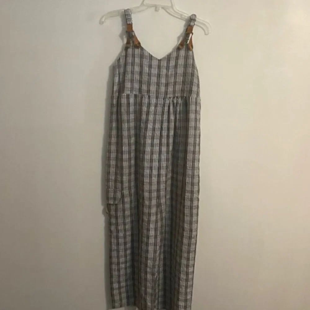 Misslook Black/White Plaid wide-leg ankle jumpsuit, size M